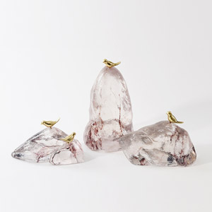 中式透明樹(shù)脂工藝品小鳥(niǎo)假山家居擺件