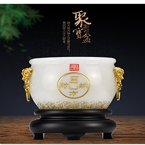 招財(cái)聚寶盆琉璃工藝品擺件新居喬遷公司樹(shù)脂工藝品